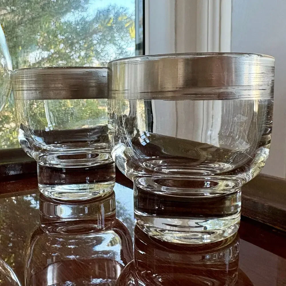 Vintage Dorothy Thorpe Silver Band Cocktail Set Pitcher & Snifter With Tumblers